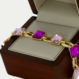 Pulsera Rosa Chapa de Oro