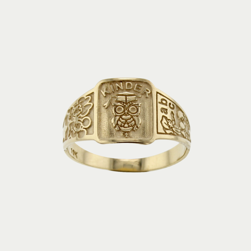 Anillo Graduación Kínder Búho Ancho Oro 10K